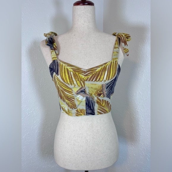 Amuse Society Wes Woven Crop Top w/ Tie Straps - Yellow Tropical - Picture 3 of 8